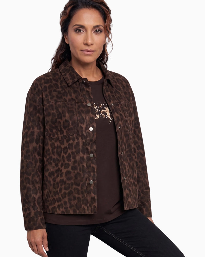 Olsen Animal Print Jacket in Leopard front patch pocket detail