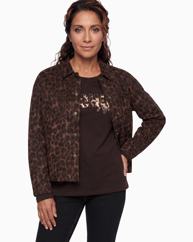Olsen Animal Print Jacket in Leopard front view