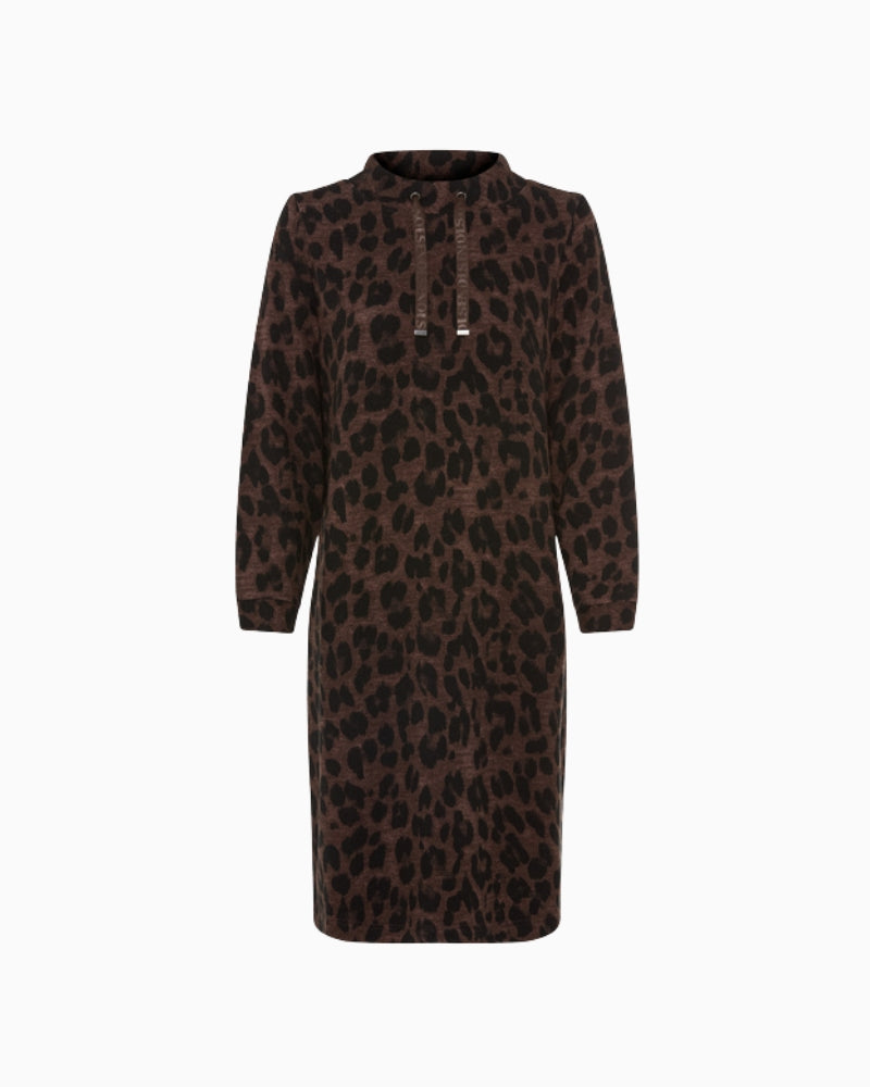 Olsen Animal Print Jersey Dress in leopard front view
