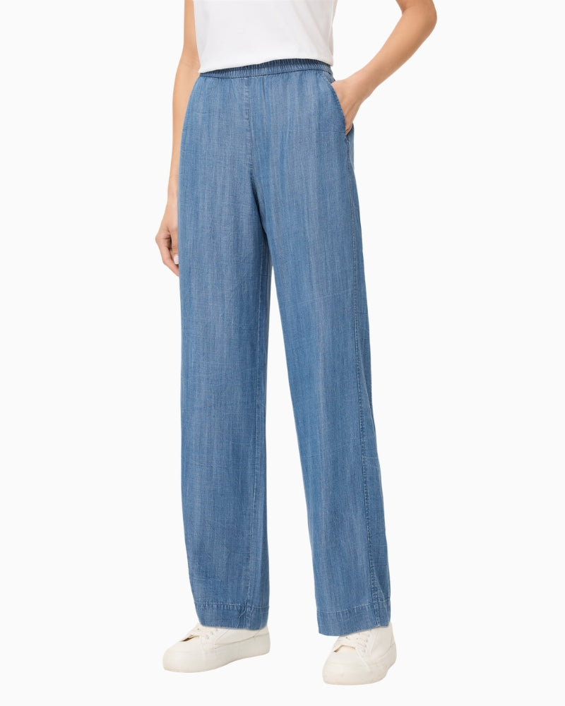 Olsen Anna Wide lyocell trousers in denim wide leg front view