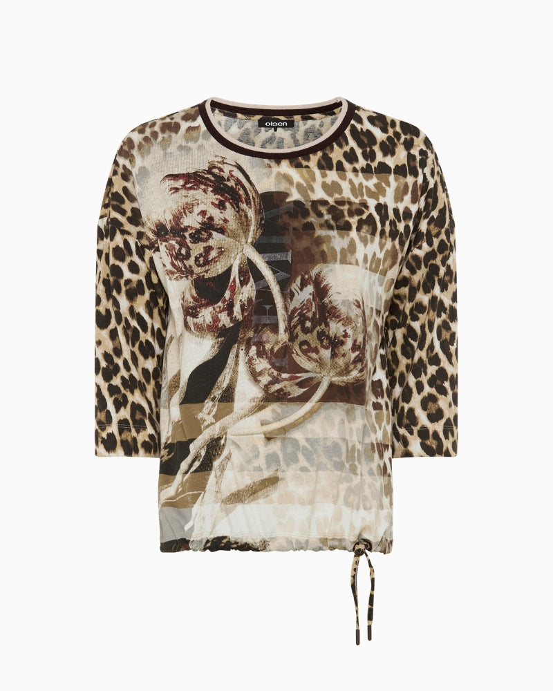 Olsen Clara Printed T-Shirt in Coffee Bean decorative panel detail