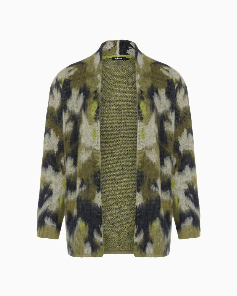 Olsen Cora Open Cardigan in khaki front view