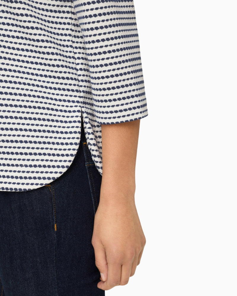 Olsen Cora Stripe Jersey Top ink blue sleeve detail