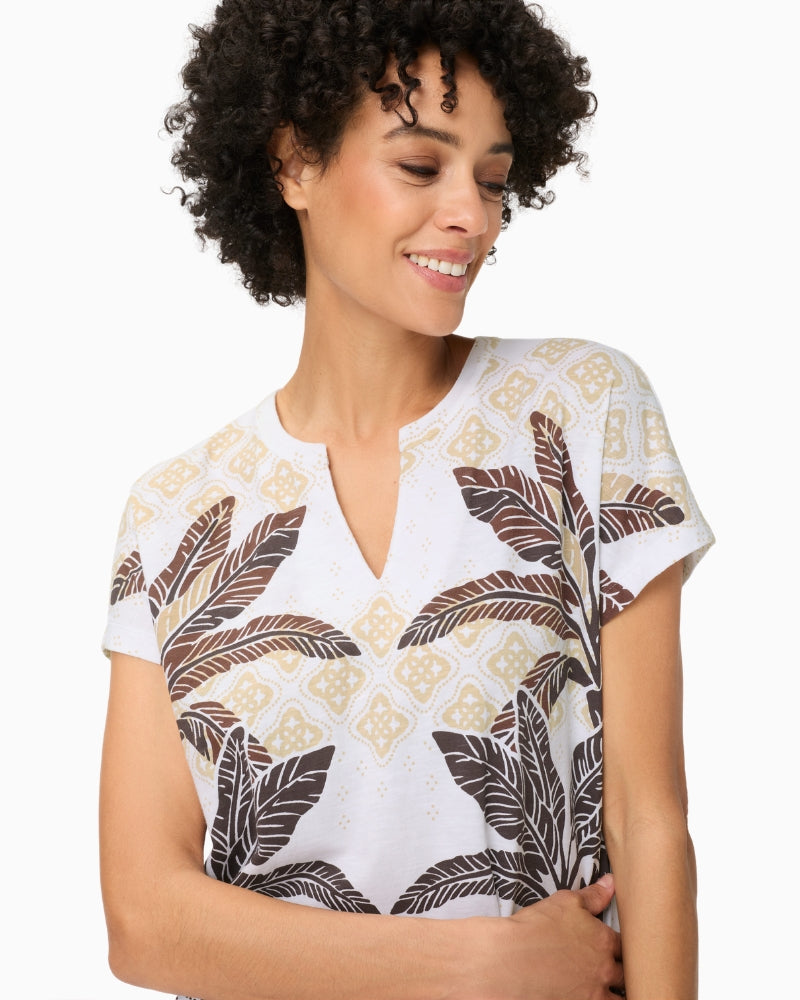 Olsen Cosima Savanna Sky T-Shirt white brown fabric detail