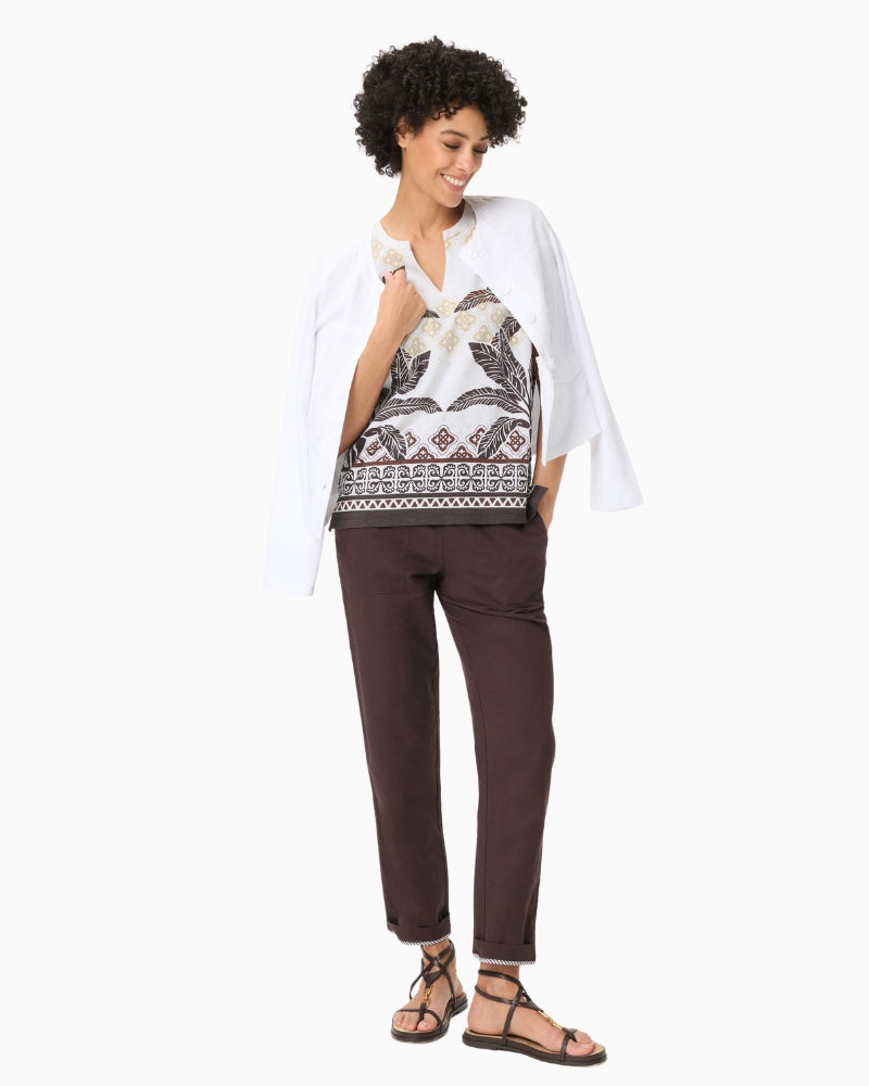 Olsen Cosima Savanna Sky T-Shirt white brown print detail