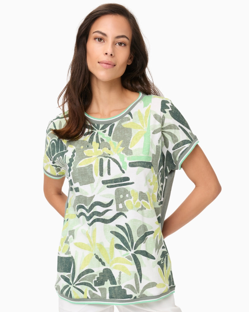 Olsen Cosima T-Shirt khaki front view with allover print