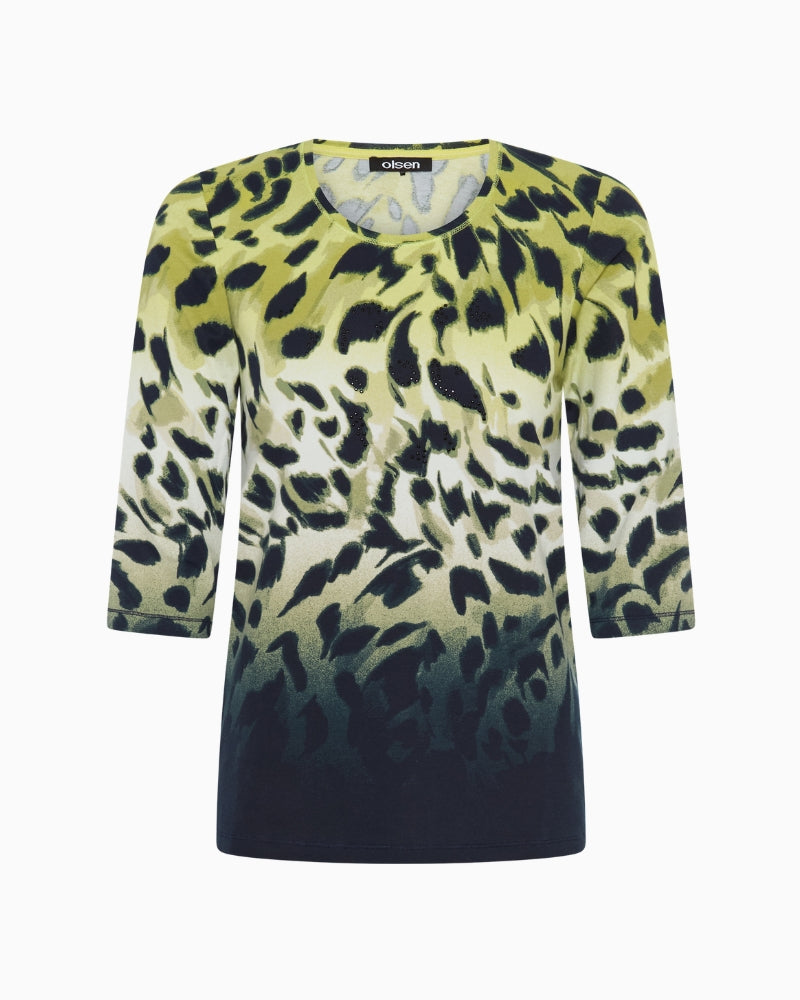 Olsen Edda 3/4 Sleeve T-Shirt in lime front view