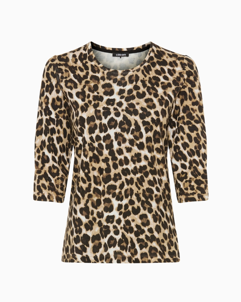 Olsen Edda Printed T-Shirt in Leopard all-over pattern detail