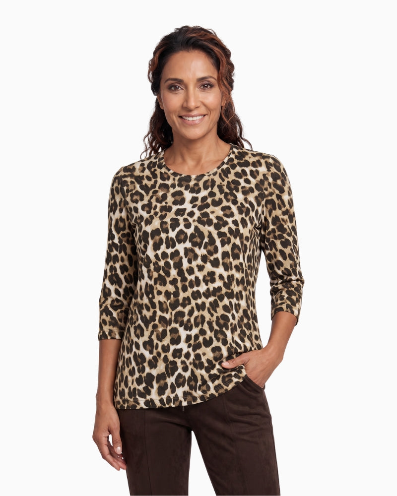 Olsen Edda Printed T-Shirt in Leopard front view