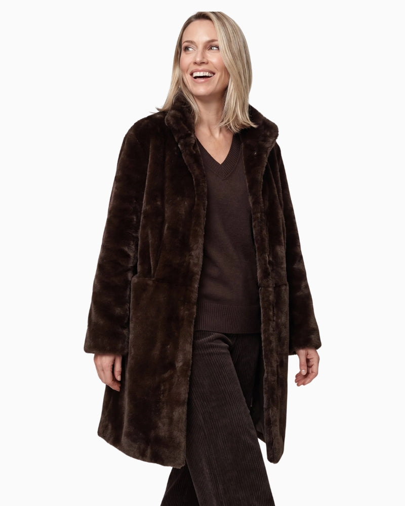 Olsen Faux Fur Coat in brown side view