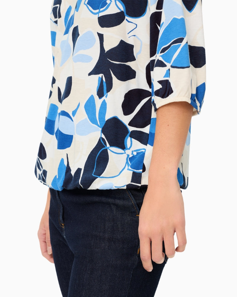 Olsen Graphic Floral Split Neck T-Shirt sleeve slit detail