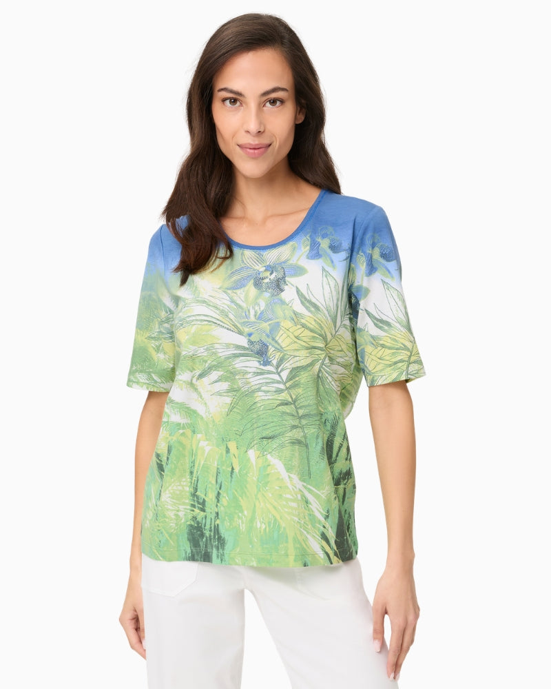 Olsen Hannah T-Shirt blue green front view panneaux print