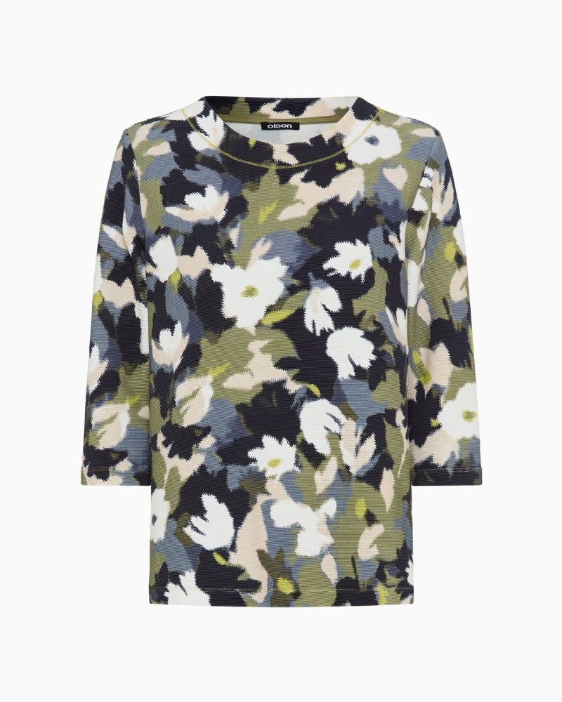 Olsen Henny Jersey Sweatshirt in navy and green front view