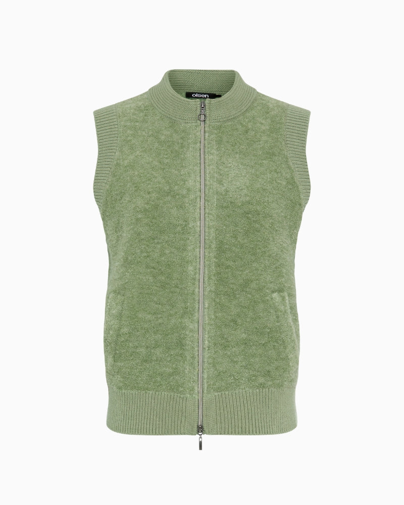 Olsen Henny Sleeveless Zip-Through Cardigan in khaki front view