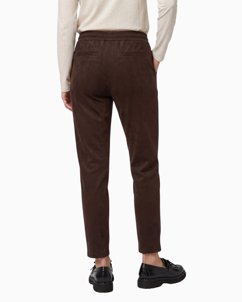 Olsen Lisa Straight Faux Suede Trousers in brown back view
