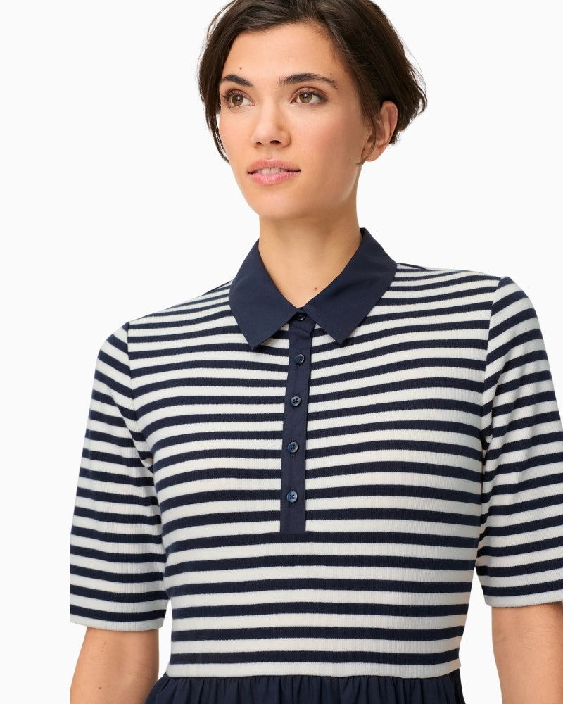 Olsen Mixed Media Polo Dress striped top detail