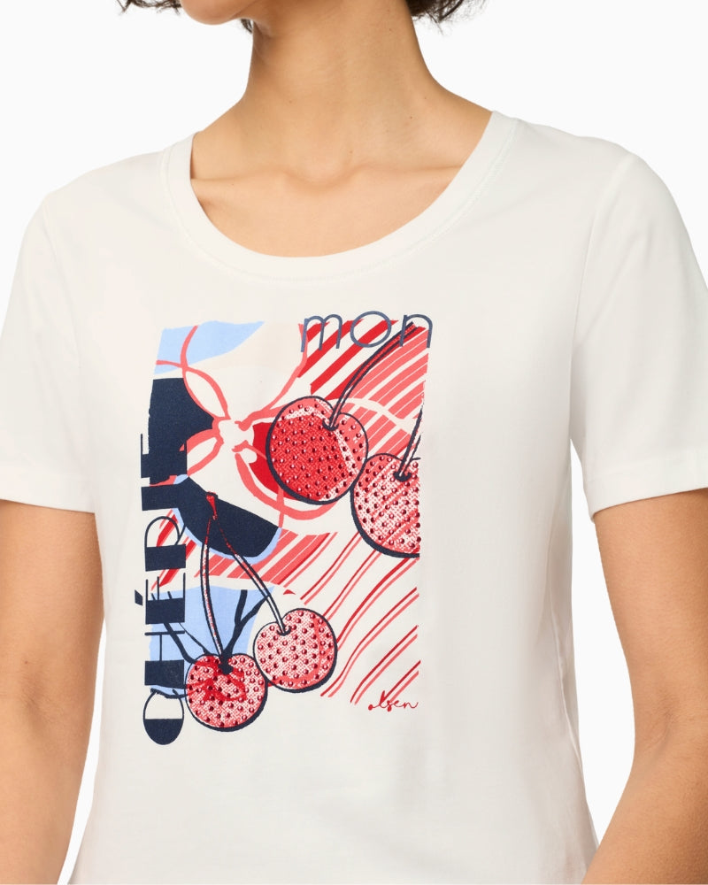 Olsen Mon Chérie T-Shirt cherry print detail