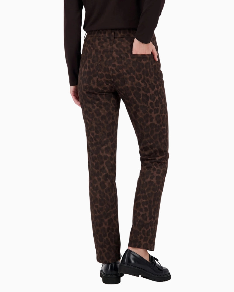 Olsen Mona Slim Animal Print Trousers in Leopard back view