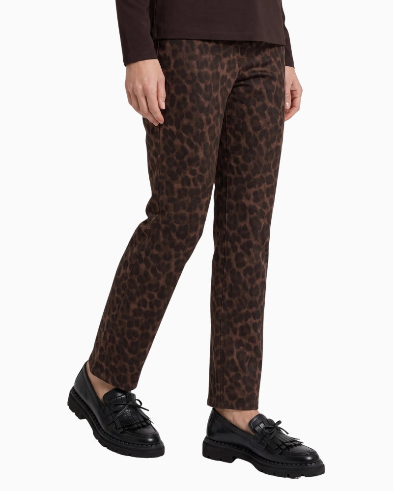 Olsen Mona Slim Animal Print Trousers in Leopard side view