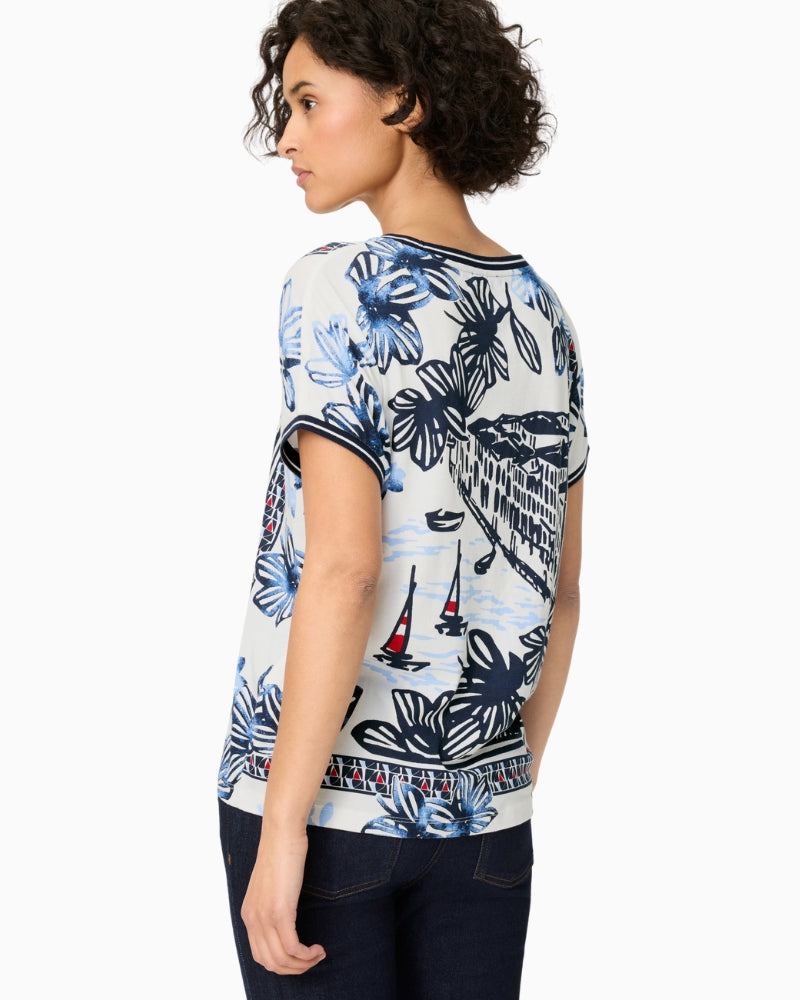 Olsen Riviera Scene Print T-Shirt white blue side view