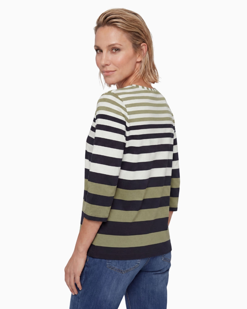 Olsen Striped Blouse in Khaki back view