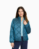 Olsen teal quilted jacket with zip closure