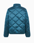Back view of teal quilted jacket by Olsen