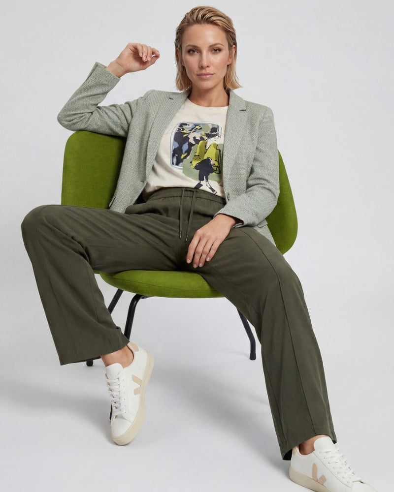 Olsen Wide Leg Trousers in Khaki styled view