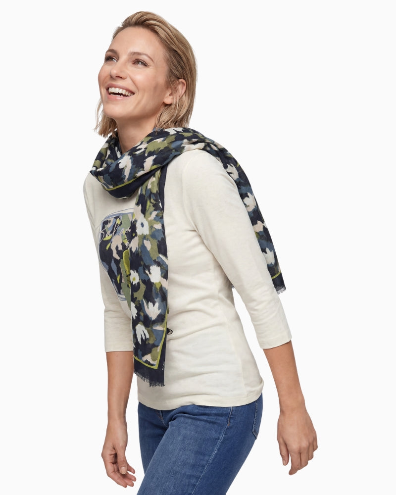 Olsen Woven Scarf in Navy/Green styled view