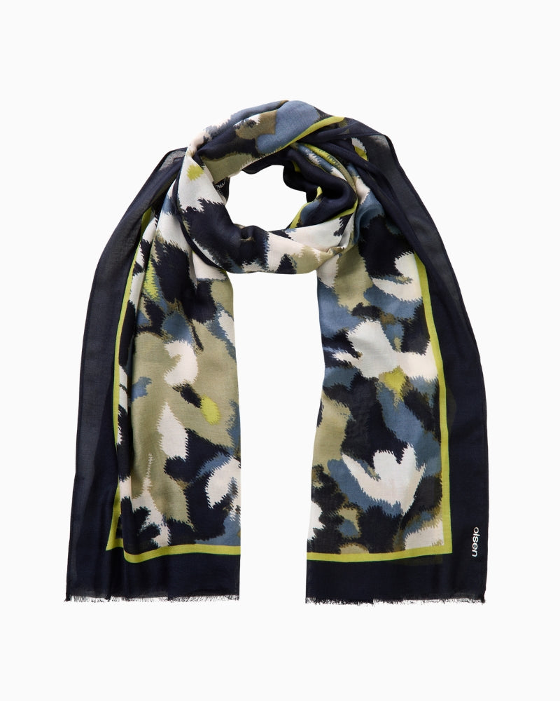 Olsen Woven Scarf in Navy/Green tied view