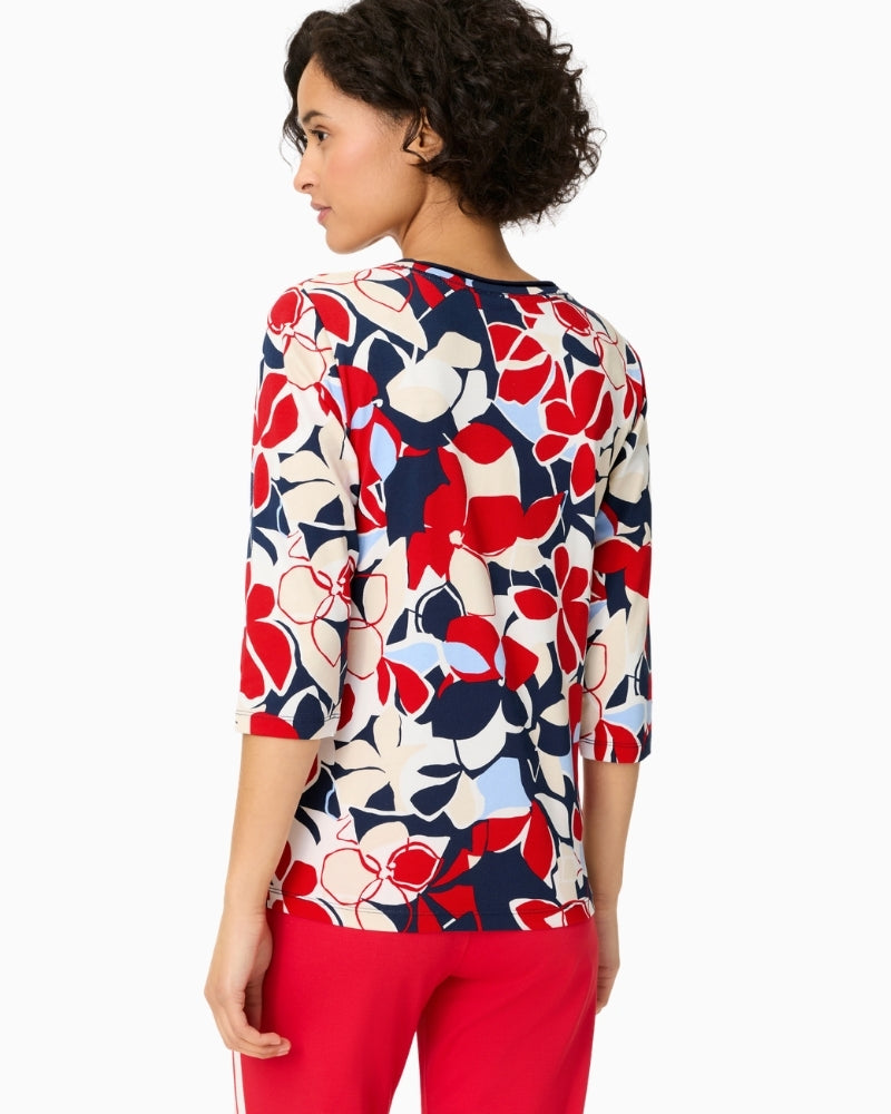 Olsen floral print top French Red back outfit view