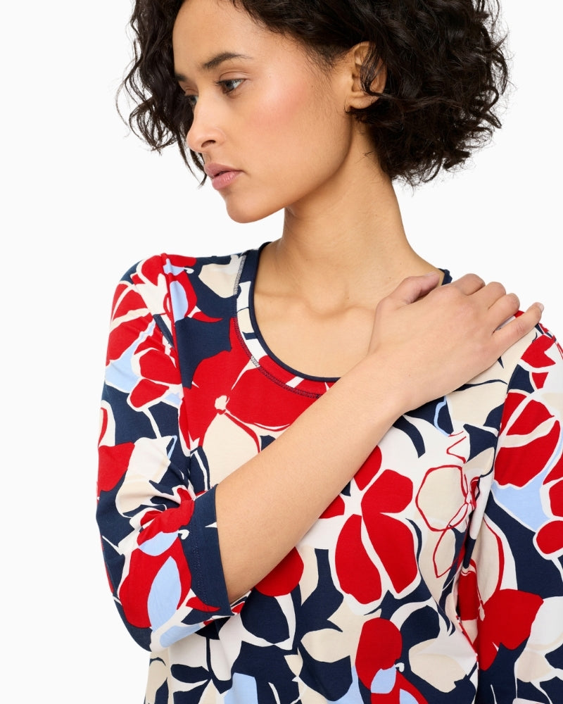 Olsen floral print top French Red close-up print detail