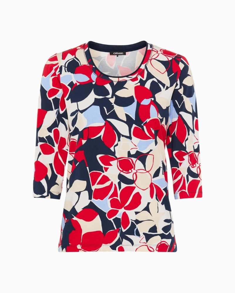 Olsen floral print top French Red front view