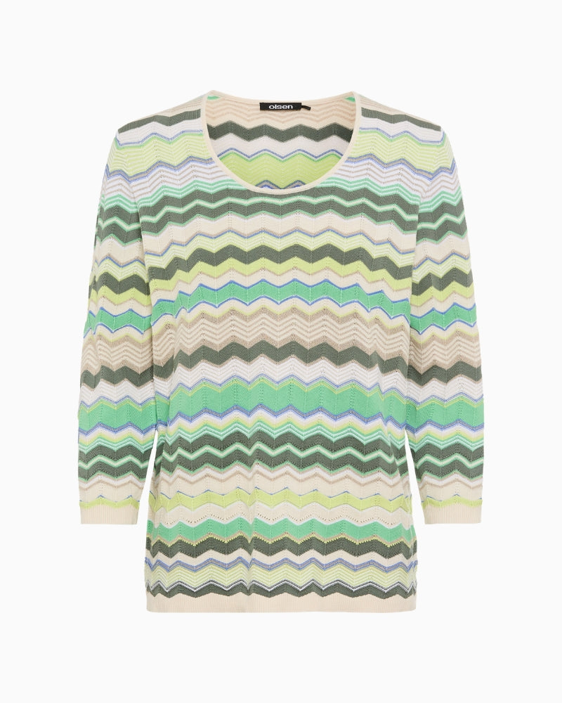 Olsen pullover long sleeves green stripe fabric detail