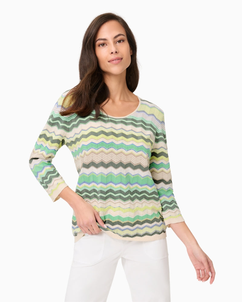 Olsen pullover long sleeves green stripe front view