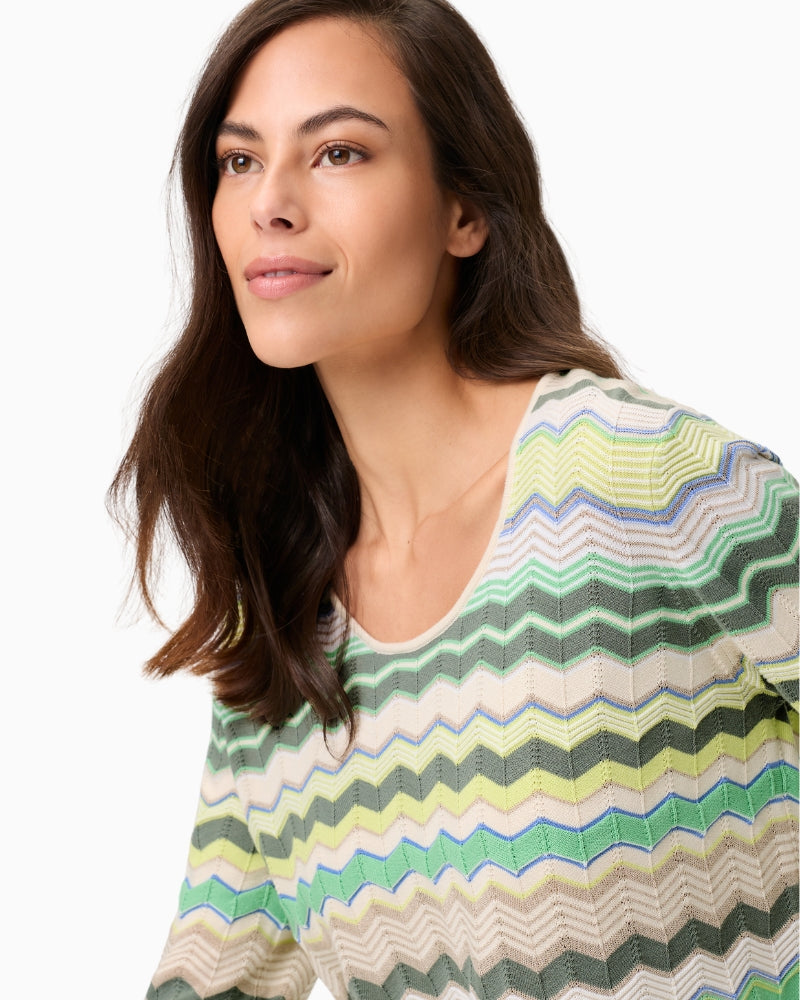 Olsen pullover long sleeves green stripe neckline detail