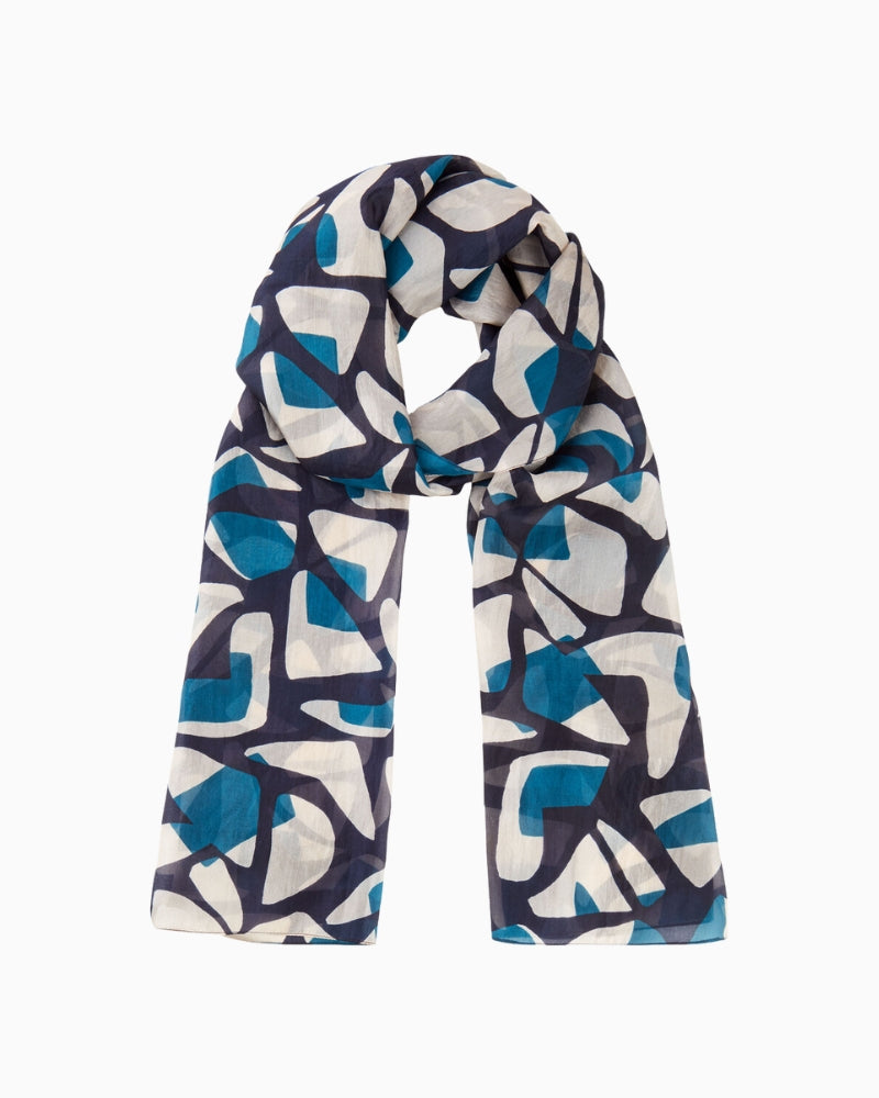 Olsen silk scarf with modern graphic all-over print in soft sheen finish