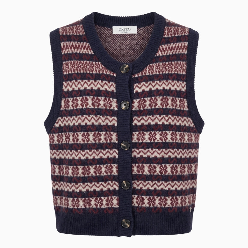 Orfeo Paris Aliena Vest in navy patterned knit front view