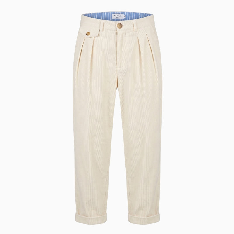 Orfeo Paris Nora Trousers in ecru corduroy front view