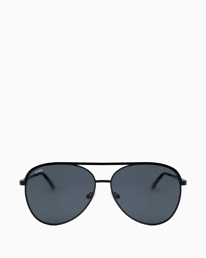 Otra Charlie sunglasses with matte black rounded aviator frame and smoke lenses