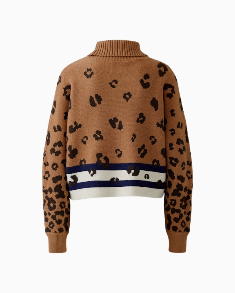 Back view of Oui pullover with all-over animal print pattern