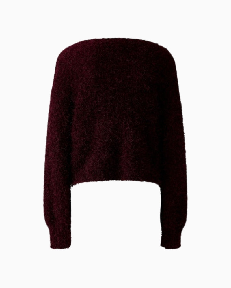 Back view of cropped straight-fit sweater in soft textured knit