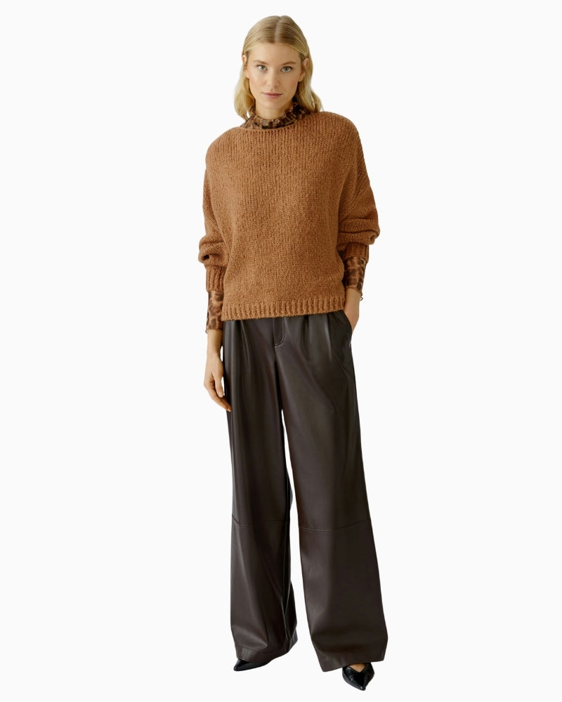 Oui soft camel sweater styled with jeans for cosy everyday wear