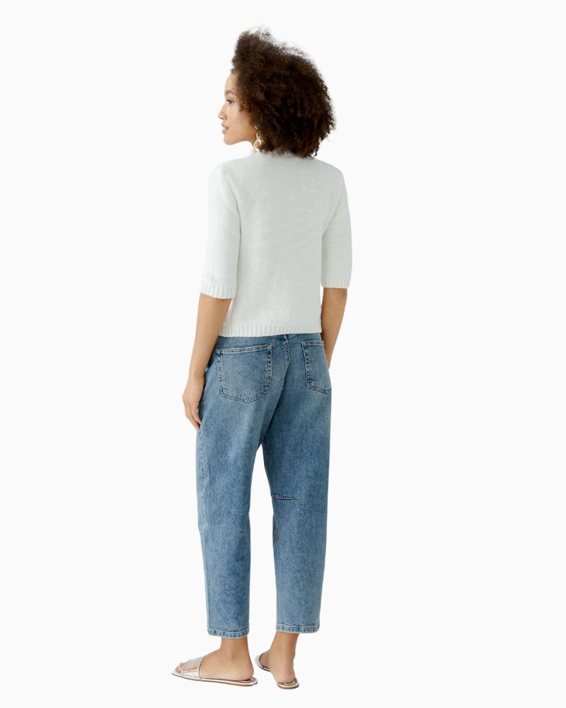 Back of Oui cotton blend cardigan with press studs and inside-out knit texture