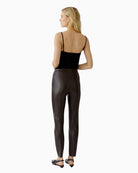 Back view of Oui dark brown leggings in stretch leather-look material
