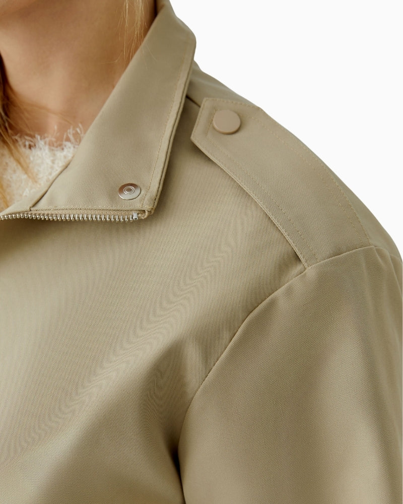 Close-up of Oui jacket fabric and collar detail – Áines Boutique