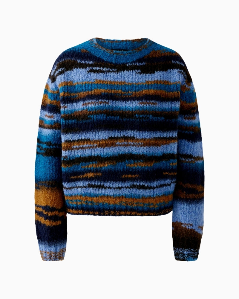 Oui colourblock pullover in dark blue and camel with oversized fit