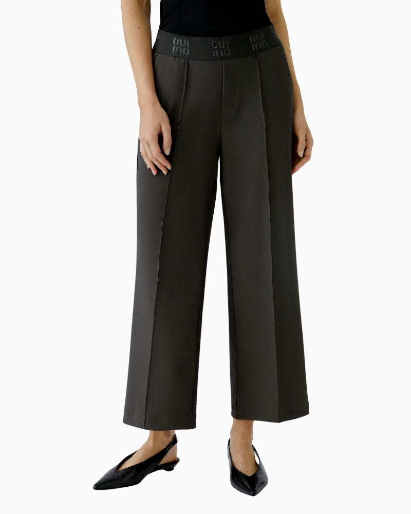 Oui espresso cropped culottes with elastic waistband and front crease