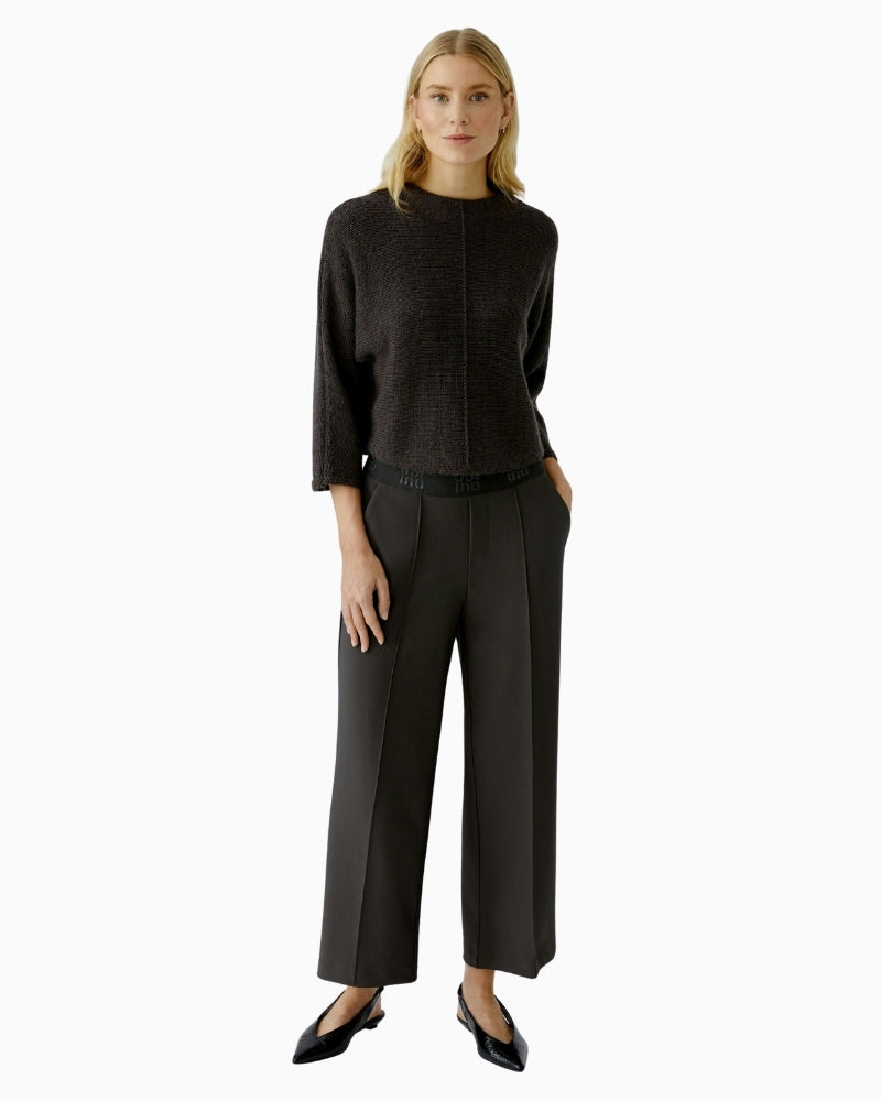 Oui espresso cropped culottes with elastic waistband and front crease