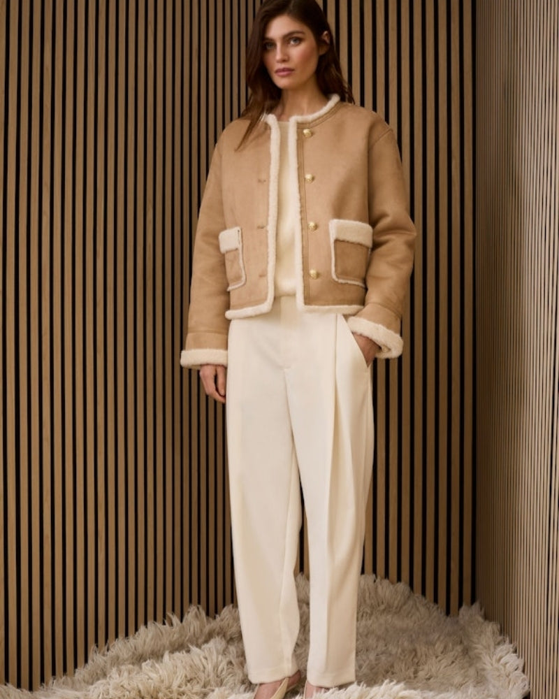 Oui Fellchen faux fur pullover styled casually with jeans